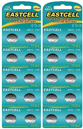 20 x AG13 quecksilberfrei LR44 G13 A76 GP76A 357 SR44W (2 Blistercards a 10 Batterien) EINWEG