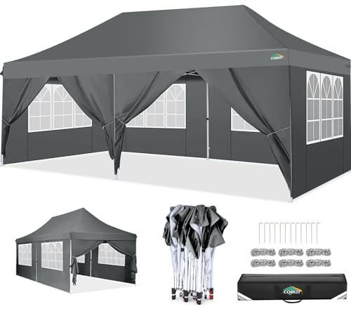 COBIZI Barnum Pliant 3x6, Tonnelle de Jardin Tente 3x6 étanche et Stable, Toit surélevé Upgrade et Sac de Transport, Tente de Jardin extérieure Tente de réception avec 6 Panneaux latéraux pour