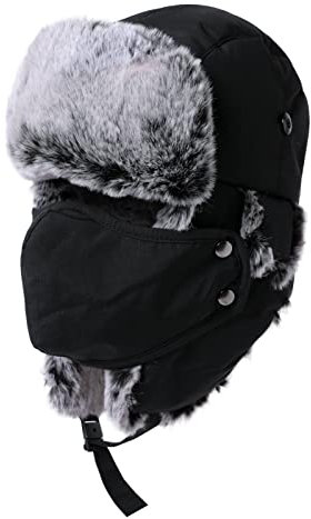 Comhats Herren Wasserdichter Fliegermütze Winter Warme Fellmütze Trappermütze Pelzmütze Wintermütze A69265_Schwarz L