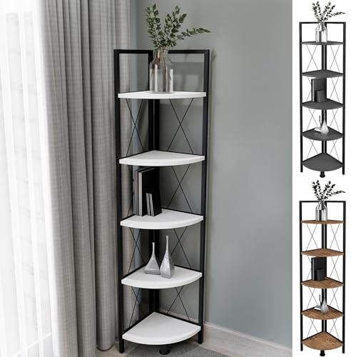 VCM Holz Metall Eckregal Aufbewahrung Stand Regal Bücherregal Deko Bücher Standregal Insasi 5