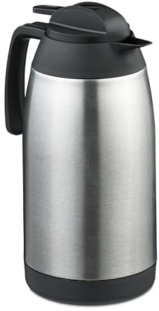 Relaxdays Isolierkanne Edelstahl, Warmhaltekanne Tee, Thermo-Kaffeekanne, 2,1 Liter; Thermo-Karaffe mit Griff, silber