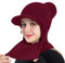 Rayson Kapuzenschal Damen Wintermütze mit Schirm Fleece Gefüttert Strickmützen 3 In 1 Verstellbarer Gesichtsschutz Balaclava für Damen(Burgunderrot, Einheitsgröße)