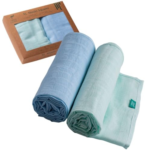 Urban Kanga Spucktücher Baby 120 X 120 cm Musselin Mulltücher Extra Groß - 2er-Pack (Mint/Kristalblau)