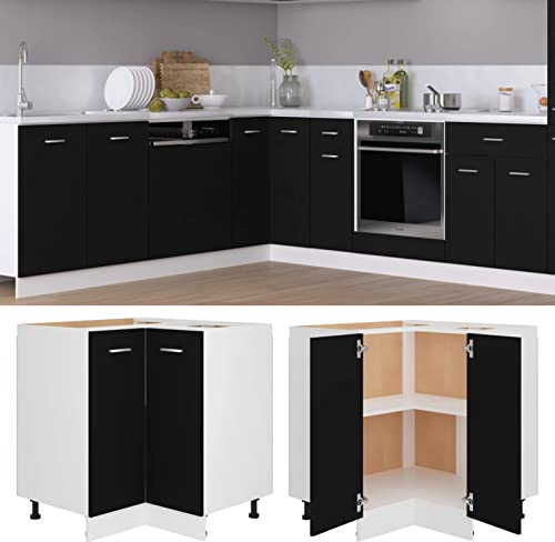 TANZEM Eckunterschrank, Eckschrank, Winkelküche, Küchen Eckschrank, Küchen Schränke Einzeln, Kitchen Cabinets, Küchenschrank, Schwarz 75,5x75,5x80,5 cm Spanplatte
