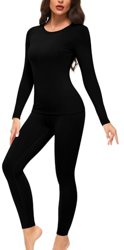 Ganado Thermounterwäsche Set Damen Innenfleece Thermowäsche Thermo Oberteil und Thermohose Leggings Winter Warm Unterwäsche Funktionsunterwäsche (Schwarz, M)