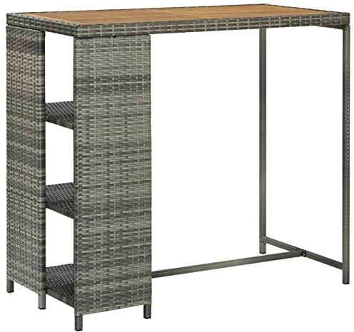 ARKEM Bartisch mit Regal Grau 120x60x110 cm KüChe MöBel KüChentheke Bar MöBel Bartisch Poly Rattan