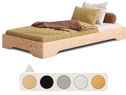 smartwood Kinderbett 70x140 - Bodenbett aus Kiefernholz mit FSC-Zertifikat - Montessori Bett mit gebogenem Lattenrost bis zu 230 kg für Jungen und Mädchen - Einfache Montage - TILA 7
