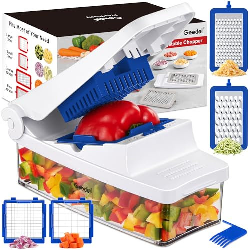 Geedel 4 in 1 Mandoline Vegetable Slicer, Food Onion Salad Chopper Vegetable Cutter Potato Cutter, Veg Chopper and Dicer Vegetable Slicer Julienne Slicer (Blue)