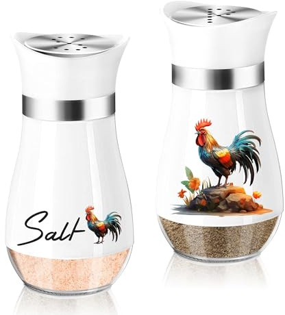 Dorblely Salz und Pfefferstreuer Set, 120ml Glasboden Salzstreuer Klein, Pfefferstreuer, Gewürzstreuer mit Edelstahl Deckel, für Küche, BBQ, Wohnmobil Nachzufüllen und zu Verwenden - Huhn