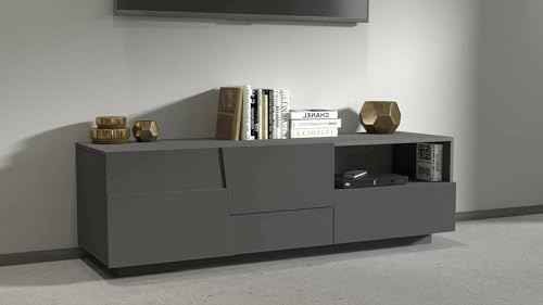 Dmora Mobile Porta TV Velio, Credenza Bassa da Soggiorno con 2 Ante e 1 cassetto, Base Porta TV, 150x44h46 cm, Antracite