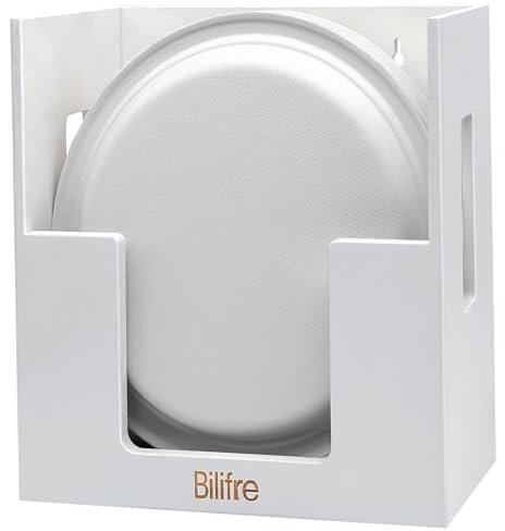 Bilifre 8/9/10 Inch Paper Plate Organizer Under Cabinet, Wall Mounted Plate Storage Dispenser White, Kitchen Bamboo Countertop Paper Plate Holder, Fits Round and Square Paper Plates (White)