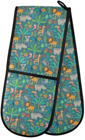 Jungle Animals Double Oven Gloves Heat Resistant Pot Holder Oven Mitt Gloves for BBQ Cooking Baking Grilling Microwave