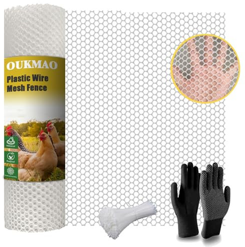 Rouleau de grillage en plastique pour volaille, jardin, balcon, clôture pour volaille, chiens, lapins, barrière pour animaux, fleurs, serpents et jardinage (blanc, 40 cm x 3 m)