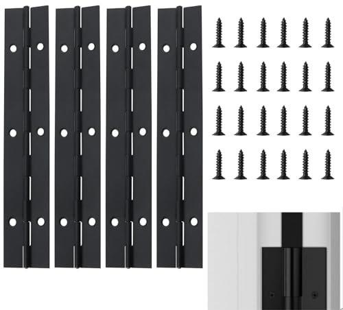 Lot de 4 charnières de piano en acier inoxydable avec 24 vis - 15 cm - Pour piano - Noir