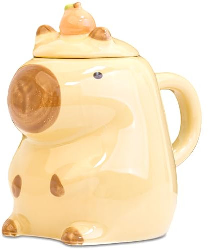 ZONSUSE Taza Divertida Capybara,Taza de Carpincho con Tapa,Taza de Cerámica 3D,Taza de Café Capibara,Linda Taza de Capuchino,Regalos Personalizados para Niños y Niñas en Cumpleaños 450ml (Carpincho)