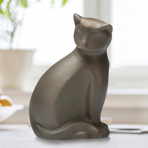 DiDiBirDi Keramik Urne für Katze Dekorative Braune Katze Urnen für Asche | Haustier Einäscherung Box,Dekorative Katze Urne für Asche,Geeignet für kleine bis mittlere Katzen 4kg