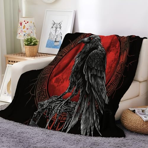 KuscheldeckenKrähenscheibe im Fantasy-Stil 3D-Digitaldruck Kuscheldecke Weich Wohndecke, Sofadecke 180 x 220 cm Rot Zweiseitige Decke für Jungen Erwachsene