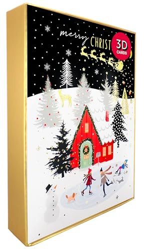Box of 5 Pop Up 3D Ice Skaters Fun Christmas Cards Xmas Card Boxes XHH002