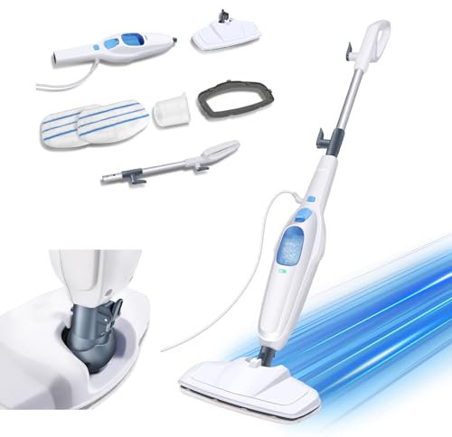 Mopa de vapor para la limpieza de suelos, mopa eléctrica, mopa húmeda, seca, polvo, limpieza con depósito de 400 ml y 2 almohadillas lavables, mopa de vapor para suelos duros