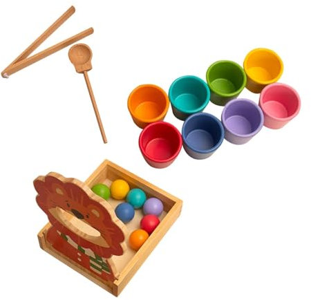 Harilla Montessori-Bälle in Bechern, Regenbogen-Ballspielzeug aus Holz, Feinmotorik, Montessori-Spielzeug zum Sortieren und Zählen von Farben für Babys und, 8 Farben