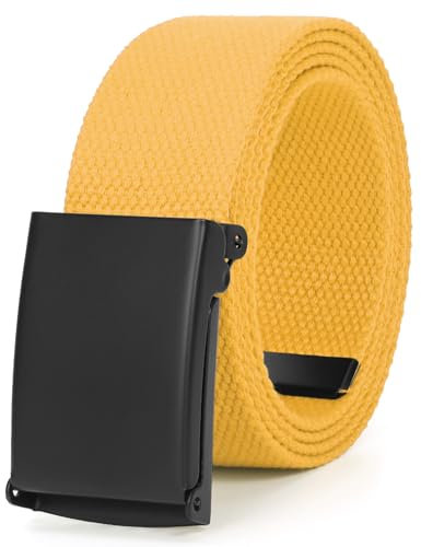 JasGood Unisesx Webgürtel Herren Damen Leinwand Arbeitsgürtel Frei Verstellbarer Flip-Top Webgürtel Silber Militärschnalle für Geschäft Sport Lässig,Gelb,120cm
