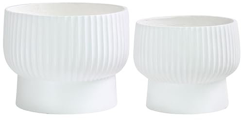 Olly & Rose XL Fibrestone Planter Raised Bowl Set 2 35cm +30cm - Extra Large Plant Pot - Garden Planters in White - Plant Pots Outdoor and Indoor