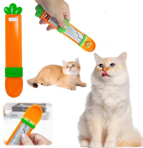 Katzenstreifen-Quetschlöffel, multifunktionaler Leckerli-Futterspender, Leckerli-Leckerli-Löffel, Quetschen, Katzenfutterspender für Katzen, flüssige Snacks und Nassfutter