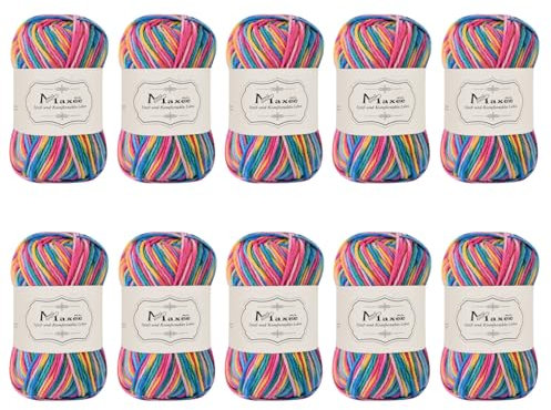 Maxee Handstrickgarn, 10×50 g Häkelgarn, Bunt Farbverlauf Acrylgarn zum Stricken, Weicher Wolle zum Häkeln, Mehrfarbiges Garn zum Stricken Häkeln und Basteln