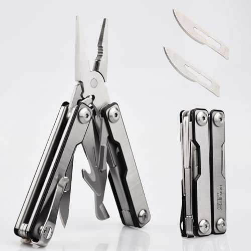 SQT Mini Multitool 11-in-1 Kompaktes EDC Multitool mit Zangen, Glasbrecher, Hakenmesser & Skalpell, Perfekt für Outdoor, Survival, DIY, Notfälle, Heimreparaturen, Ideales Geschenk für Männer