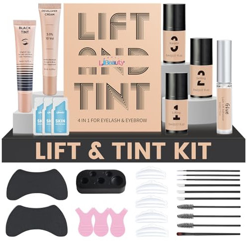 Lifting Pestañas Kit Con Tinte, Actualización 2025 Laminación de Cejas y Set de Tintado, 2 in 1 Lifting Pestañas y Tinte Pestañas Negro, Fórmula Vegana Para El Hogar