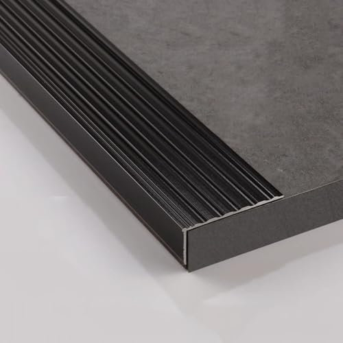 Selbstklebende Aluminiumlegierung Treppe Anti-Rutsch-Streifen, 3 Pcs *0.9m Rand Schritt Profil Laminat Bodenbelag Rand Trim Für Indoor Outdoor Treppe Schritte(Matte black,5cmx2cmx0.9m)