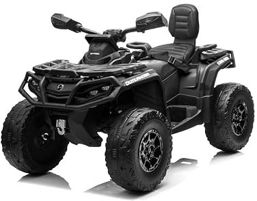 FINOOS Quad Electric Enfants 2 Places 24V, Can-am Outlander, Voiture Electrique Enfants 4x4, lumières LED, 24V, Moteurs 4 x 200W Batterie: 24V 7Ah, Roues Souples en EVA (Noir)