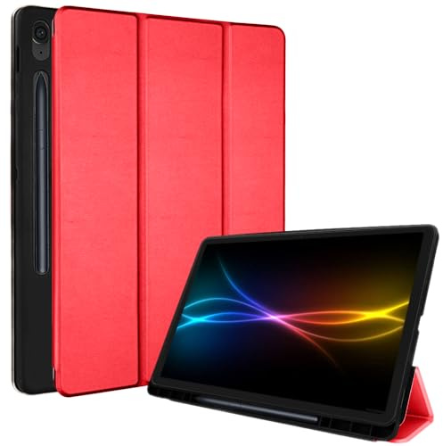 TECHGEAR Smart Case for Samsung Galaxy Tab S10 Lite / S10 FE / S9 FE 10.9, S-Pen Holder, Slim Leather Stand Protective Cover [Auto Wake/Sleep] Soft TPU (SM-X400/X406/X520/X526/X510/X516) - Red