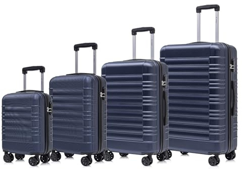 YONSLY Koffer Suitcase Set, Trolley Reisekoffer, Rollkoffer Handgepäck, Kofferset, Gepäckset mit 360° Rollen, Hartschalenreisekoffer, Zahlenschloss, Weicher Gummigriff(4er Set, S,M,L&XL,Dunkelblau)