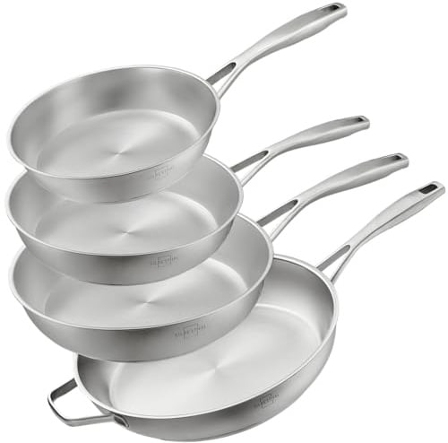 SILBERTHAL Pfannen Set 4 teilig - Edelstahlpfanne Unbeschichtet - 20, 24, 28 & 32 cm - Induktionsgeeignet - Backofenfest bis 400° und spülmaschinengeeignet