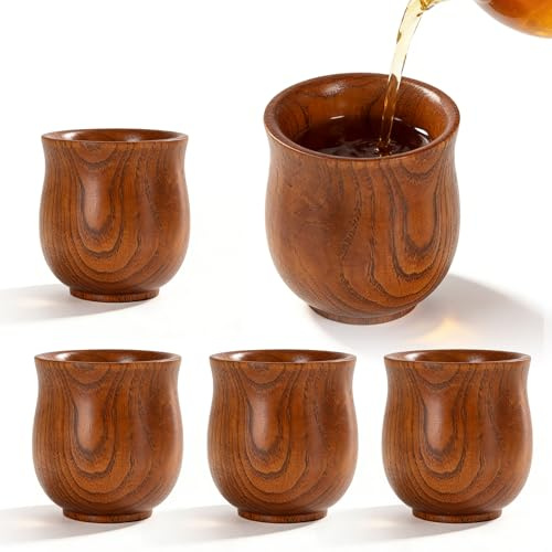 WIYETY 4 bicchieri in legno da 150 ml, in legno naturale, con fondo piatto, design semplice, per caffè, in legno, per la casa e l'ufficio, colore marrone scuro