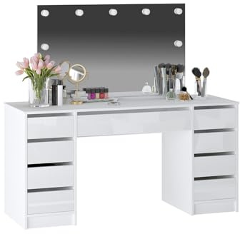 Vente-unique - Schminktisch Jenemi -L 152.3cm x B 53.6cm x H 142.6cm- Holzspan - weiß