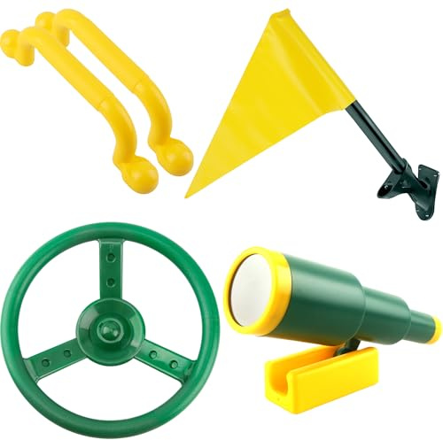 Haconba Confezione da 5 accessori per parchi giochi in plastica per volante nave pirata maniglie di sicurezza telescopio e bandiera pirata per altalena all'aperto set casa sull'albero giungla