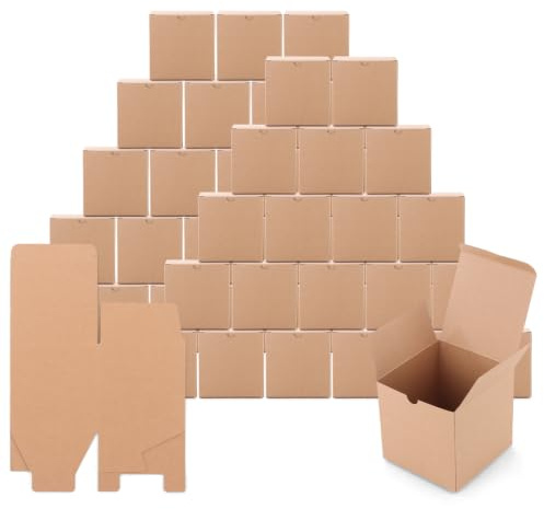 Swylexn 50Pcs Small Gift Box with Lids, 10x10x10cm Small Boxes for Gifts, Gift Boxes for Presents, Kraft Present Box, Square Mug Boxes, Brown Cardboard Gift Box for Posting, Shipping, Packaging