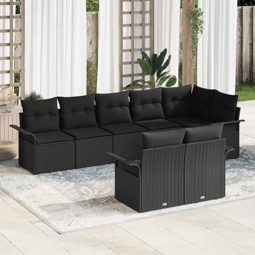 GeenYuu Gartensofa-Set mit Stauraum 8-teilig Schwarz Poly-Rattan, modulare Sitzgruppe für Garten Terrasse Balkon, wetterfestes Lounge-Sofa mit Kissen und pulverbeschichtetem Stahlrahmen