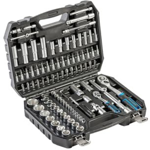 HÖGERT TECHNIK Werkzeugset 95-teilig, CrV, Ratschen 1/4 und 1/2, Steckschlüsselsatz, Schraubendreherbits und Zubehör, Chrom-Vanadium-Stahl, in robuster Koffer