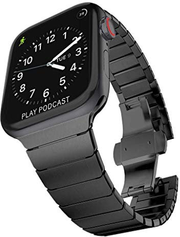 TECHGEAR Watch Band Compatible with Apple Watch 41mm / 40mm / 38mm Steel Link Bracelet Watch Strap Wrist Band with Butterfly Metal Clasp for Series 8 7 6 5 4 3 2 1 SE - Black