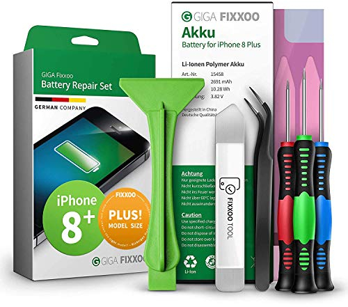 Giga Fixxoo Kit Batteria Ricambio- Compatibile con iPhone 8 Plus - Set Riparazione Cellulari con Batteria Originale agli Ioni di Litio, Strumenti, Cacciavite, Adesivi, Guida alle Istruzioni, Ventosa