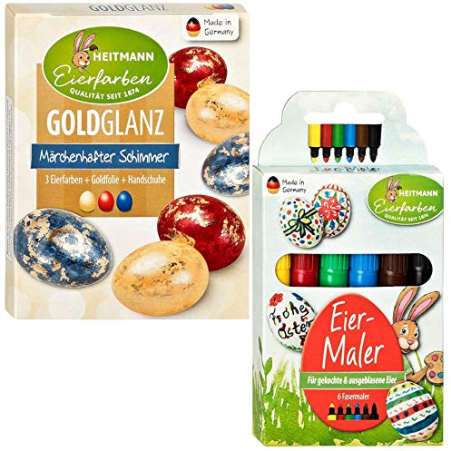 Heitmann Eierfarben 60008 - Malstifte zum Bemalen von Ostereiern (2er Pack, Malstifte + Goldglanz)