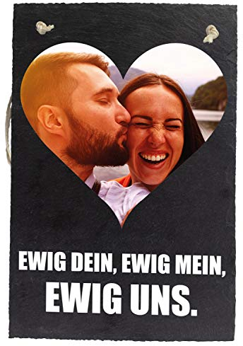 wandmotiv24 Schieferplatte mit Aufhängung personalisiert mit Foto, 20x30cm, personalisierte Geschenke zur Hochzeit, Valentinstag, Jahrestag, Geschenkidee für Ihn und Sie, Ewig Dein Ewig Mein M0086