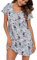 ENJOYNIGHT Chemise de Nuit Femme Manches Courtes Vêtements de Nuit Coton Imprimé Robe de Nuit (Large,Chien Gris)