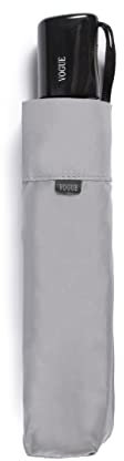 VOGUE Paraguas plegable plano ultra ligero Sistema Anti-Viento (Wind Proof), Duomatic, apertura y cierre automático. Protección Solar UV. (Gris)
