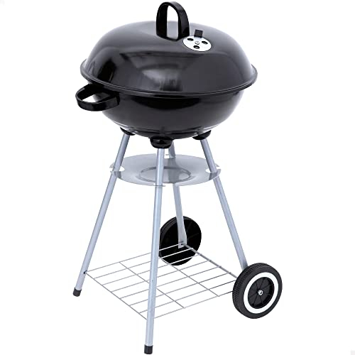 AKTIVE Barbecue Portable au Charbon de Bois, Métal, Rond, Ø46X89 cm, avec Couvercle et Grille d'Aération, Double Grille, 2 Roues pour Un Transport Facile, Barbecues au Charbon de Bois, BBQ (52971)