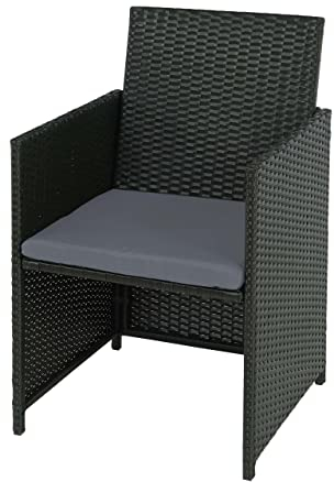 Mendler Poly-Rattan Gartenstuhl HWC-K35, Korbsessel, Balkonstuhl - schwarz, Kissen hellgrau
