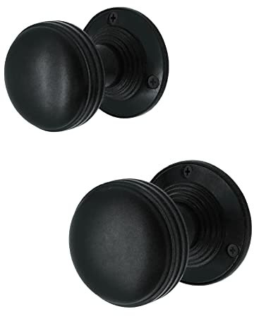 EAI Lined Door Knobs Matt Black | 1 Pair of Mortice Knobs (55mm) for Internal Doors